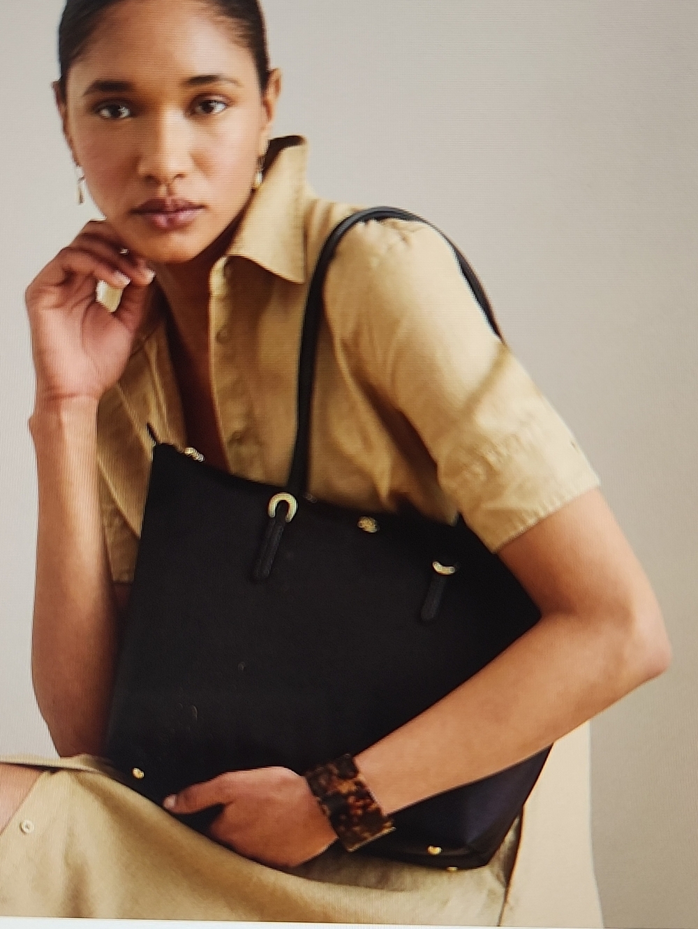 LAUREN RALPH LAUREN KEATON BLACK NYLON TOTE BAG